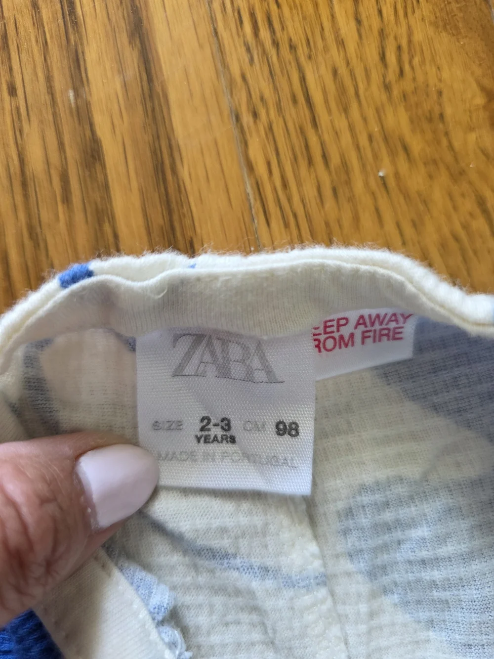 Zara White and Blue Leaf Print Jumpsuit